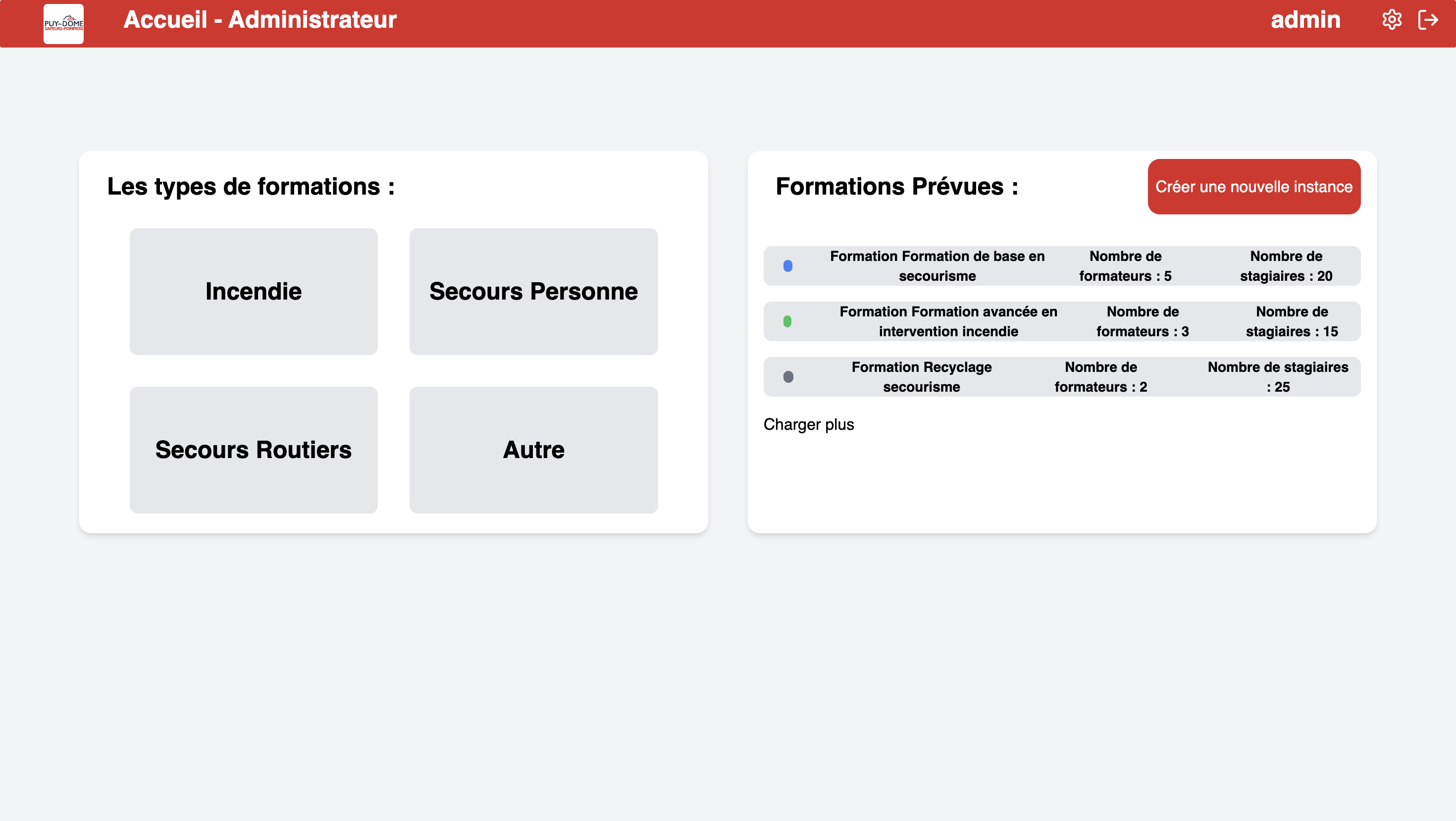 Application de gestion de formations pour les sapeurs-pompiers